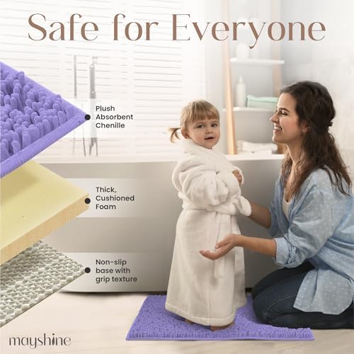 MAYSHINE Standard Plush Shaggy Chenille Bath Mat 32"x20" Extra Soft, Super Absorbent, Non-Slip Bathroom Rug | Fluffy Microfiber, Area Rug Sets for Bathroom Floor, Kitchen, Living Room | Lavender