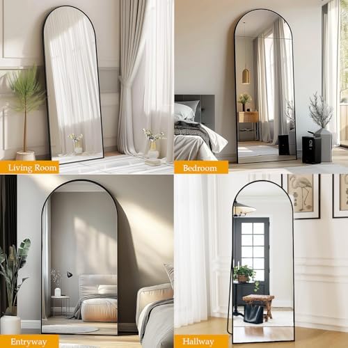 Dewfig Mirror Full Length, 64"X21" Arched Floor Mirror, Black