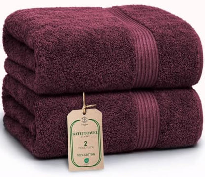 Luxe 2-Piece Bath Towel Set – Large Soft Cotton Towels, Absorbent, Durable & Skin-Friendly, Machine Washable, 27 x 54 in (Velvet Wine)
