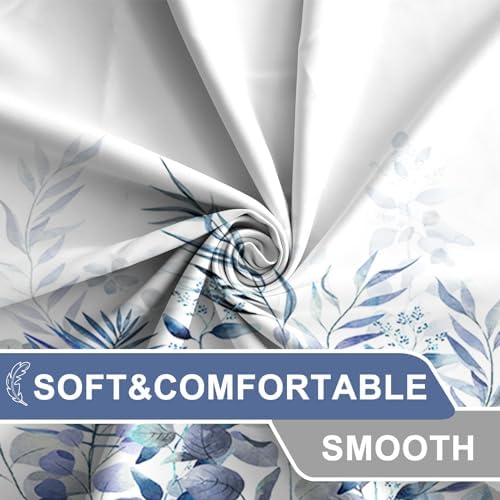 AWERT Shower Curtain Plants for Bathroom,Waterproof Quick-Drying Blue Leaves Shower Curtain Set with Hooks 72x72 Inch