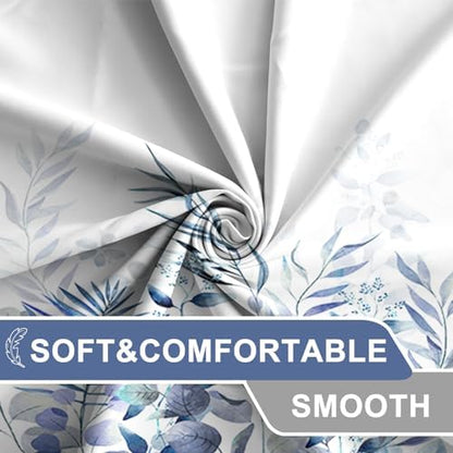AWERT Shower Curtain Plants for Bathroom,Waterproof Quick-Drying Blue Leaves Shower Curtain Set with Hooks 72x72 Inch
