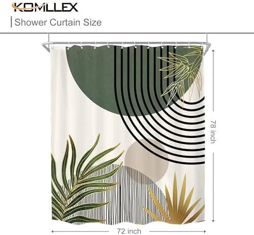 KOMLLEX Mid Century Green Boho Abstract Modern Bathroom Shower Curtain Set