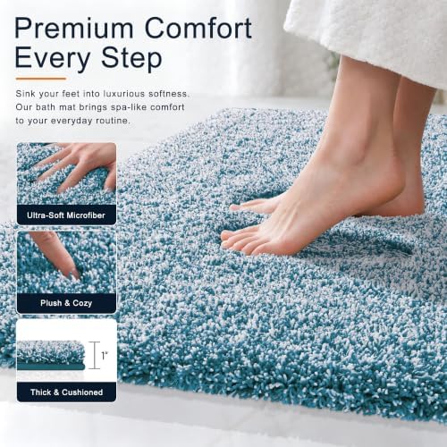OLANLY Microfiber Soft Bathroom Rugs Mats 44x32, Peacock Blue and White