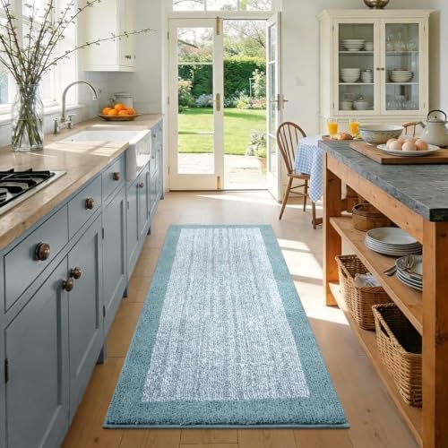 40x24 Bathroom Rugs Non Slip Washable, Soft Absorbent Bath Mat Dusty Blue