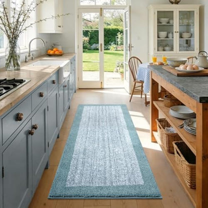 40x24 Bathroom Rugs Non Slip Washable, Soft Absorbent Bath Mat Dusty Blue