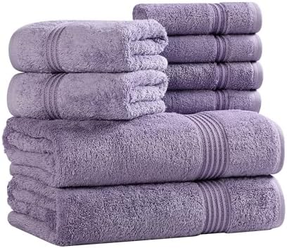 Superior Egyptian Cotton 8-Piece Towel Set, Assorted Towels for Home Bathroom, Guest Bath Decor Essentials, Includes 2 Bath, 4 Hand, 2 Face Towels/Washcloths, Quick Dry, Absorbent, Royal Purple