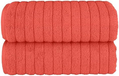 Elegant Comfort 100% Turkish Cotton Corduroy Ribbed Luxury Soft 2 Pack Bath Towels 27 x 54 Inch - Ultra Plush, Absorbent, Quick Dry, Hotel Spa Quality Towels for Bathroom Essentials, Coral