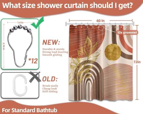 Burnt Orange Shower Curtain, 60X72 in, Mid Century Modern MCM