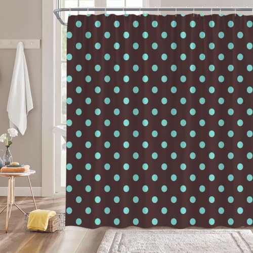 Polka Dot Shower Curtain Dark Brown Teal Dots Vintage Retro Fabric Decorative Bathroom Curtains with Hooks,70" Wx78 H
