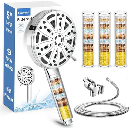 Filtered Shower Head with Handheld, 3 Filters, Hard Water Softener