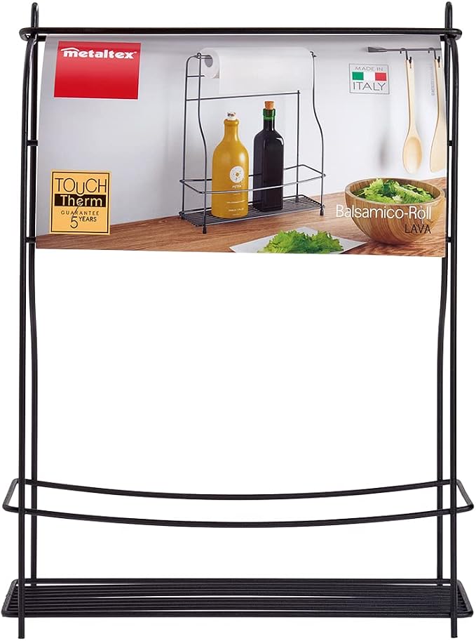 Metaltex Spice Holder, Bottles and Kitchen Paper Roll, Black, 33 x 12 x 42 cm