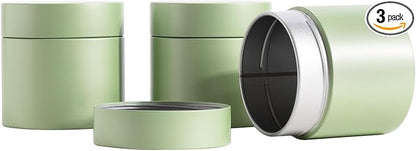 3 Packs Tea Tin Canister for Loose Tea Metal Tea Canister 9 oz 15 oz Round Tin Can for Coffee Beans Tea Container for Kitchen Storage Sugar Matcha Spice Powder (Mint Green, S_2.95x2.95)
