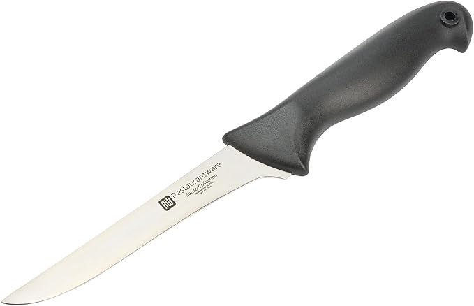 Restaurantware Sensei 6 Inch Boning Knife 1 With Colored Coded Pins Fillet Knife - High-Carbon Stain-Resistant Black German Steel Knife For Fish Ergonomic Handle For Fish Vegetables Or Entrees