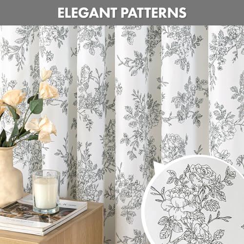 Extra Long Black Floral Shower Curtain W72*L84 Inches Long