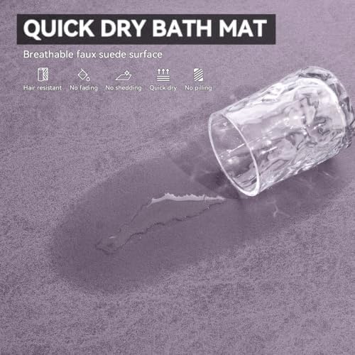 MontVoo -Bath Mat Rug-Rubber Backing Non Slip Quick Dry Absorbent Thin Bathroom Rugs Fit Under Door-Faux Suede Surface Bathroom Floor Mats-Shower Rug for in Front of Bathtub Shower Lavender 17"x27.5"