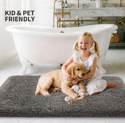 ILANGO Dark Gray Toilet Rugs U Shaped 22" × 24" Non Slip & Super Absorbent Extra Thick Soft, Washable Bath Mats for Bathroom Floor, Microfiber Plush Shaggy Contour Bath Rugs for Toilet,Dry Quick