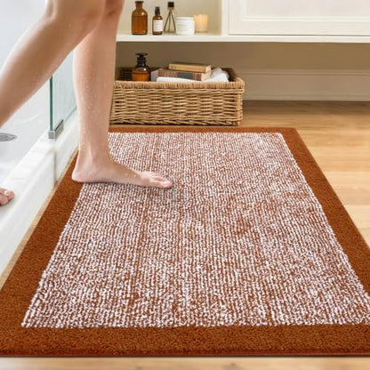 48x32 Bathroom Rugs Non Slip Washable, Soft Absorbent Bath Mat Coral Orange