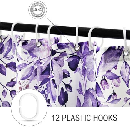 Gibelle Purple Eucalyptus Shower Curtain, Watercolor Floral Print, 72x78