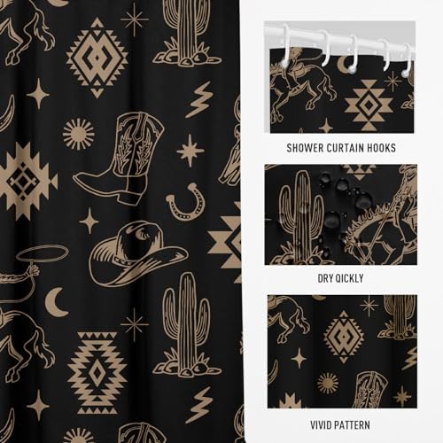 Black Western Cowboy Standard Shower Curtain, 12 Hook, 72" W x 72" L