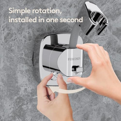 Shower Head Holder with Suction | 360° Swivel | Silver