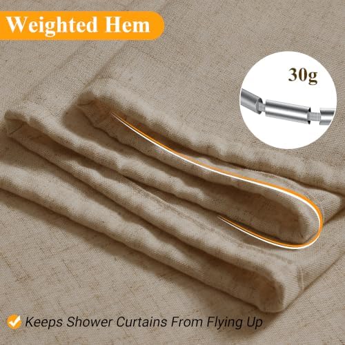 Naturoom Linen Shower Curtain 80 Inch Long for Bathroom Eggshell Beige
