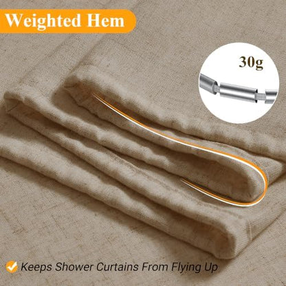 Naturoom Linen Shower Curtain 80 Inch Long for Bathroom Eggshell Beige