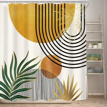 Mid Century Boho Abstract Modern Sun Minimalist Bathroom Shower Curtain Set
