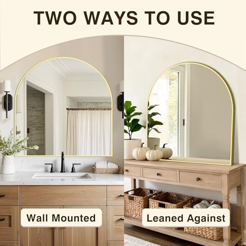 Arched Bathroom Vanity Mirror for Over Sink, 32”x30”, Gold
