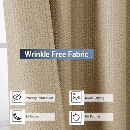OWENIE Taupe Shower Curtain for Bathroom 84 Inches Extra Long, Elegant 3D Embossed Textured Cloth Waffle Shower Curtain, Modern Luxury Hotel Style, Water Repellent, Machine Washable, 72X84