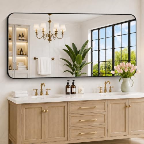 DESBING 72" x 36"Bathroom Mirror, Matte Black Wall Mirror with Metal Frame, Decorative Rectangular Vanity Mirror for Bedroom Bathroom Living Room Entryway (Horizontal/Vertical)