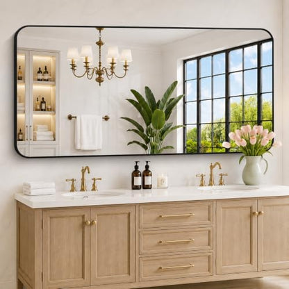 DESBING 72" x 36"Bathroom Mirror, Matte Black Wall Mirror with Metal Frame, Decorative Rectangular Vanity Mirror for Bedroom Bathroom Living Room Entryway (Horizontal/Vertical)