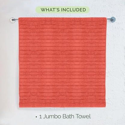 Elegant Comfort 100% Turkish Cotton Corduroy Ribbed Luxury Jumbo Bath Towel Ultra Soft - 35 x 70 Inch - Luxury Spa Premium Hotel Quality Highly Absorbent and Quick Dry Large Bath Towel, Coral