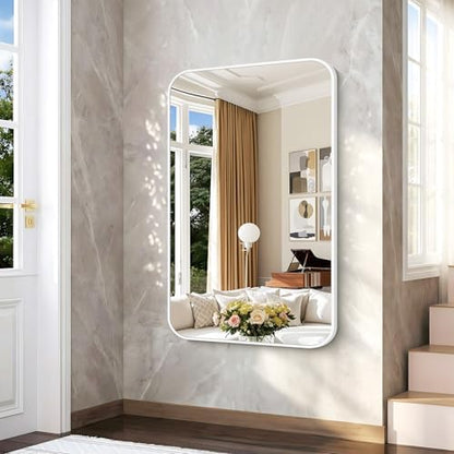 BONEWEI White Bathroom Mirror,55x36 inch Wall Mirror for Bathroom Wall Mounted,Rectangle Mirror for Bathroom Over Sink,Modern Frame Round Corner for Living Room,Bedroom Entryway,Horizontal/Vertical