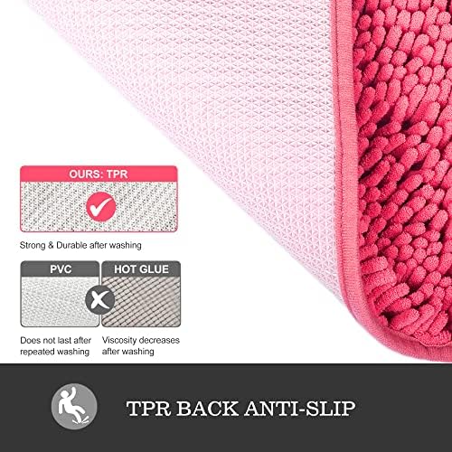 Yeaban Chenille Hot Pink Bathroom Rug 17"x24", Non-Slip Rubber Backing
