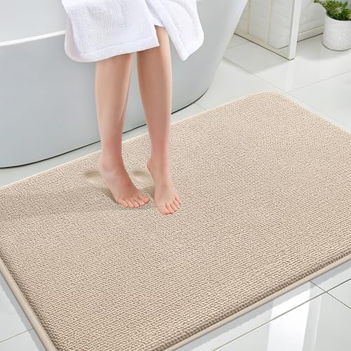 OLANLY Memory Foam Large Bathroom Rugs 47x32, Absorbent Bath Mat, Beige