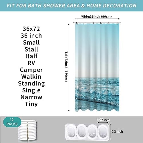 Small Stall RV Half Size Ocean Beach Coastal Seaside Shower Curtain for Bathroom 36W*72H Inch Nautical Summer Beachy Bathtub Decor Seascape Waterproof Polyester Fabric Set with 12 Hooks