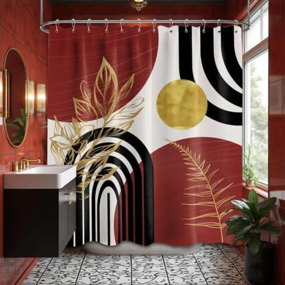 Black and Red Extra Long Shower Curtain, Tall 72X78 in, Mid Century