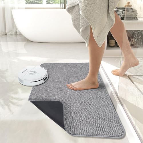 Bosap Bath Mat,Ultra Thin Bathroom Runner Rugs,Large Bath Mats for Bathroom,Quick Dry,Non-Slip,Machine Washable,Low Pile,Bath Rug,Shower Outside,Sink,Home Decor Accessories.Grey,1'5"x2'11"（17x35inch）