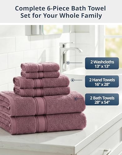 LANE LINEN Bath Towel Set Absorbent Quick Dry 100% Cotton - Wishful Mauve