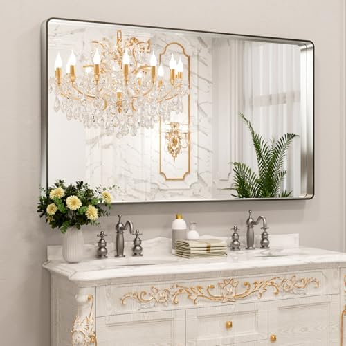 LOAAO 60X36 Inch Brushed Nickel Bathroom Mirror
