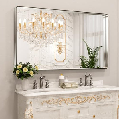 LOAAO 60X36 Inch Brushed Nickel Bathroom Mirror