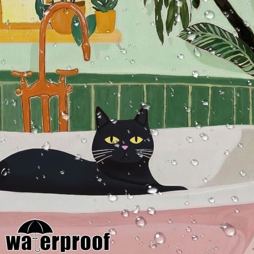 Fowocu Funny Cat Shower Curtain for Bathroom Green 72x78 Inch