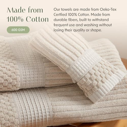 Springtree Home 100% Cotton Bath Towel Set | 6-Piece Set | Textured | Beige