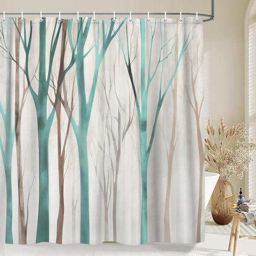 Birch Forest Abstract Shower Curtain Farmhouse Bathroom Decor 60X72 Inch