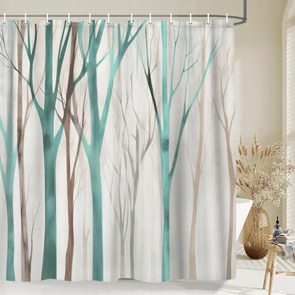 Birch Forest Abstract Shower Curtain Farmhouse Bathroom Decor 72X72 Inch