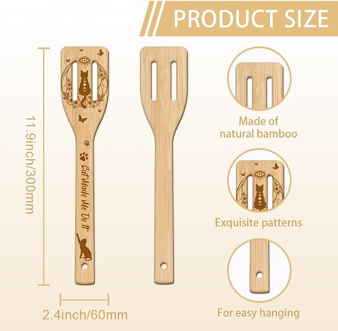 GLOBLELAND 6 Pcs Magical Cats Wooden Spoons Utensil Set Skeleton Bamboo Carving Kitchen Cooking Utensils Wooden Engraved Cooking Spatula Sets for Kitchen Fun House Warming Gift