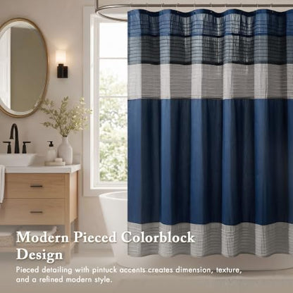 Madison Park Amherst 72 x 72 Bathroom Shower Curtain, Faux Silk, Navy