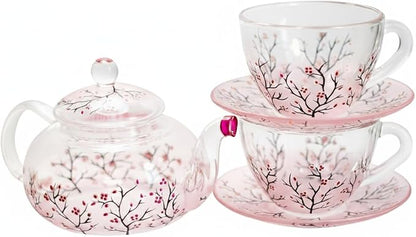 Cherry Blossom Teapot with Cups and Saucers Elegant Tea Set Women Hand Painted Personalized Mother's Day Gift Handmade Luxurious Tea Accessories for Tea Party Japanese Style Teapot Set