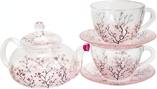 Cherry Blossom Teapot with Cups and Saucers Elegant Tea Set Women Hand Painted Personalized Mother's Day Gift Handmade Luxurious Tea Accessories for Tea Party Japanese Style Teapot Set