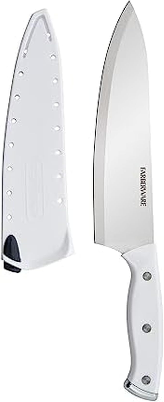 Farberware Edgekeeper Triple Riveted Chef Knife with Self-Sharpening Blade Cover, High Carbon-Stainless Steel Kitchen Knife with Ergonomic Handle, Razor-Sharp Knife, 8 Inch, White